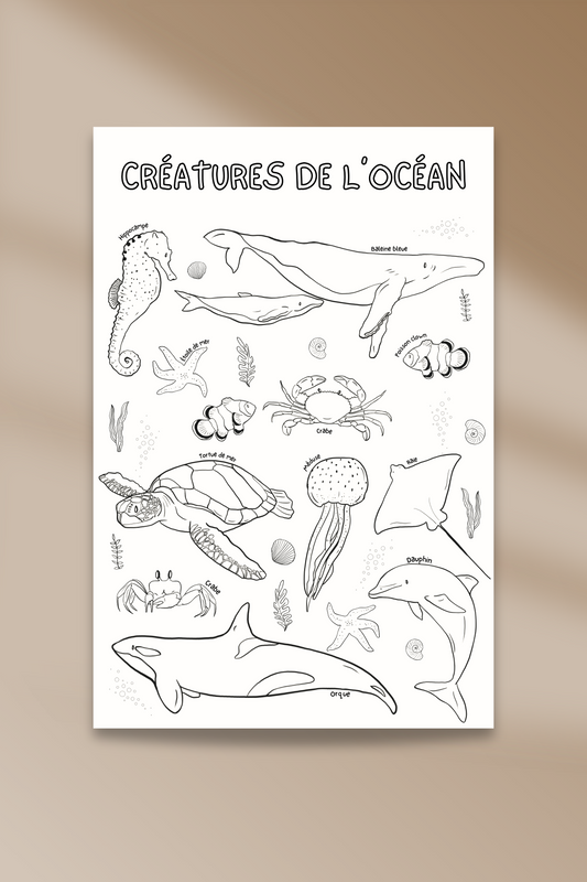 Affiche géante à colorier | Créatures de l'océan