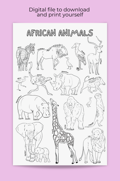 Affiche géante à colorier | Animaux d'Afrique