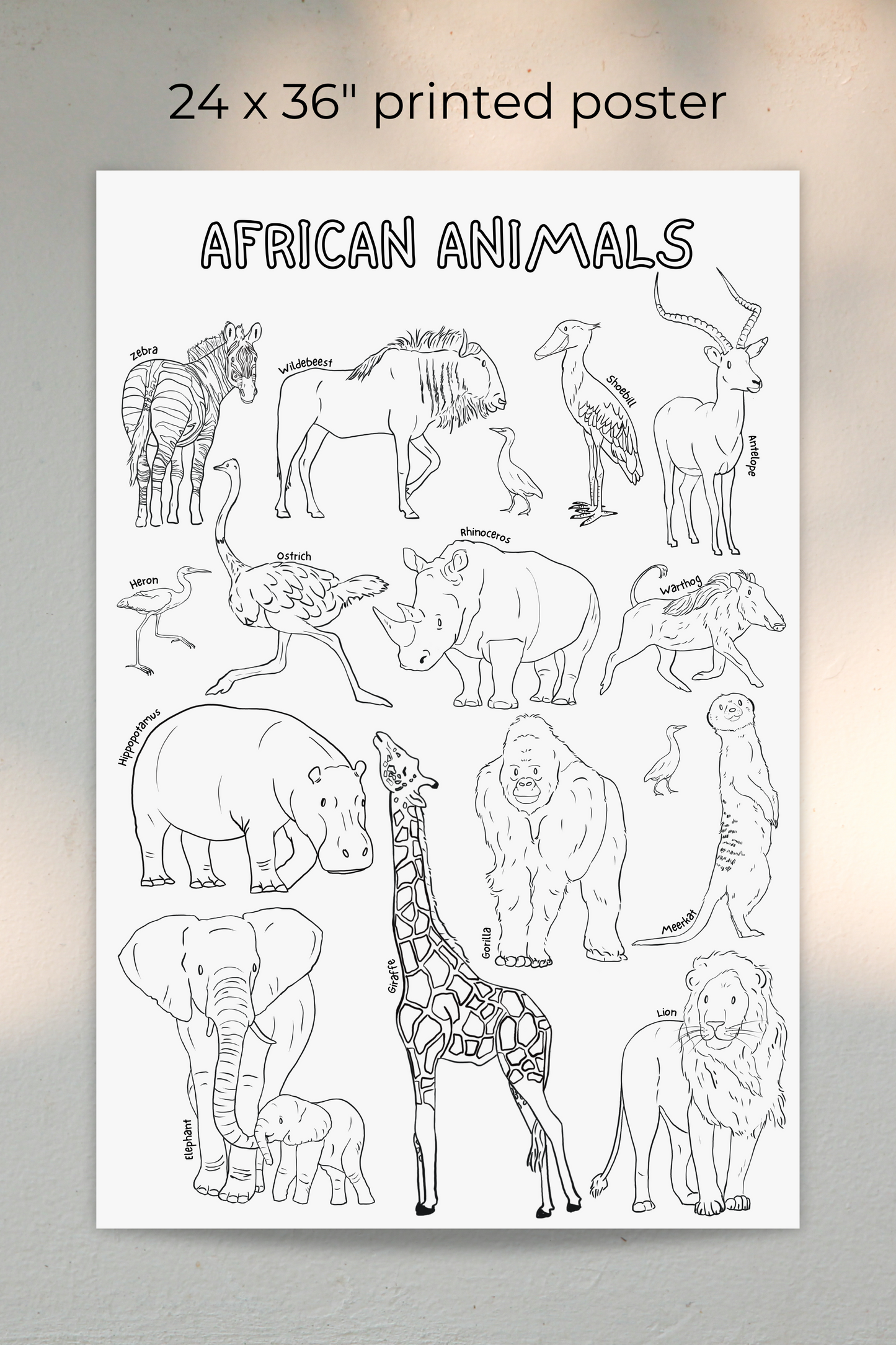 Affiche géante à colorier | Animaux d'Afrique