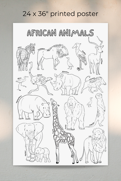 Affiche géante à colorier | Animaux d'Afrique