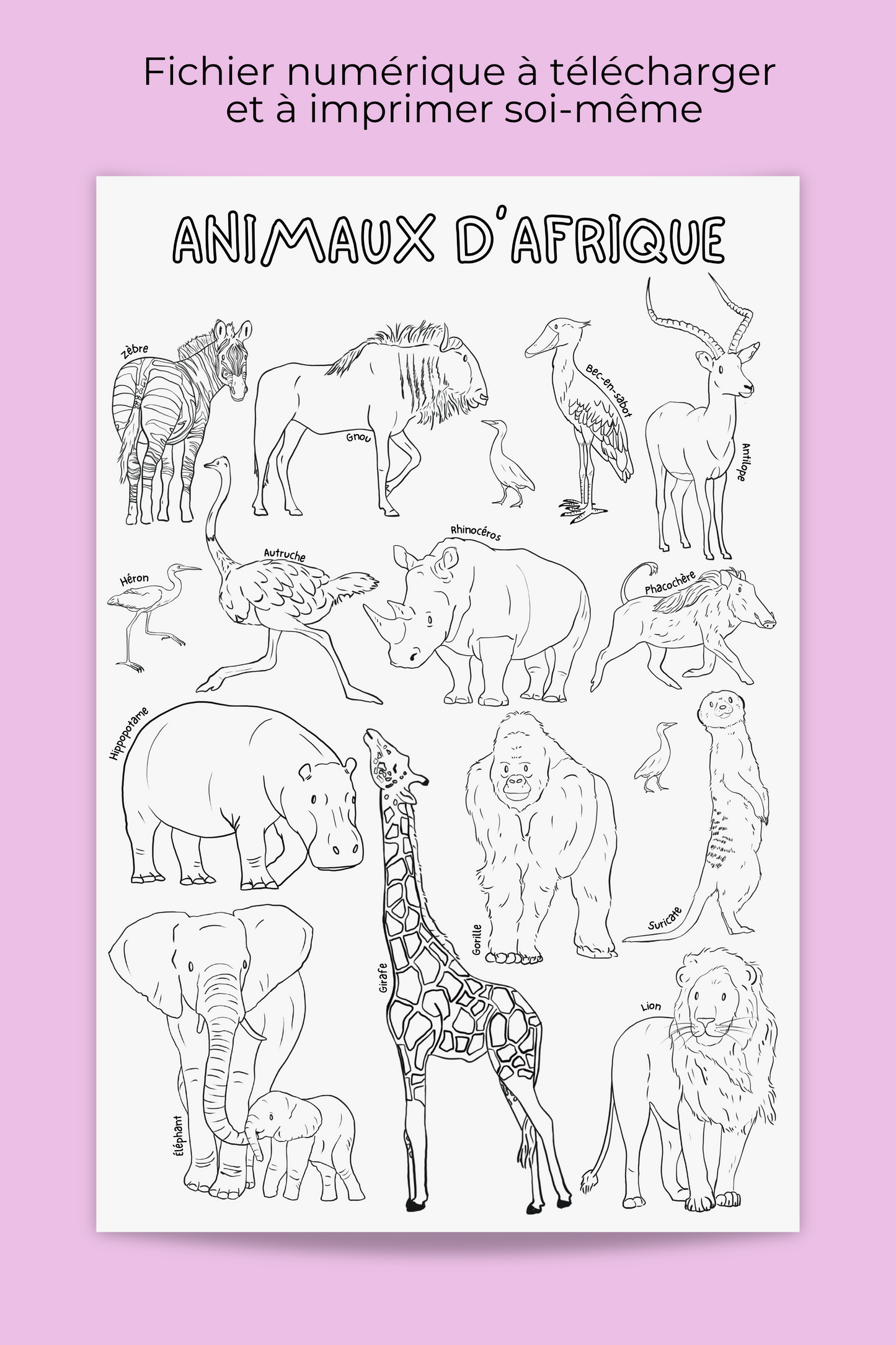 Affiche géante à colorier | Animaux d'Afrique