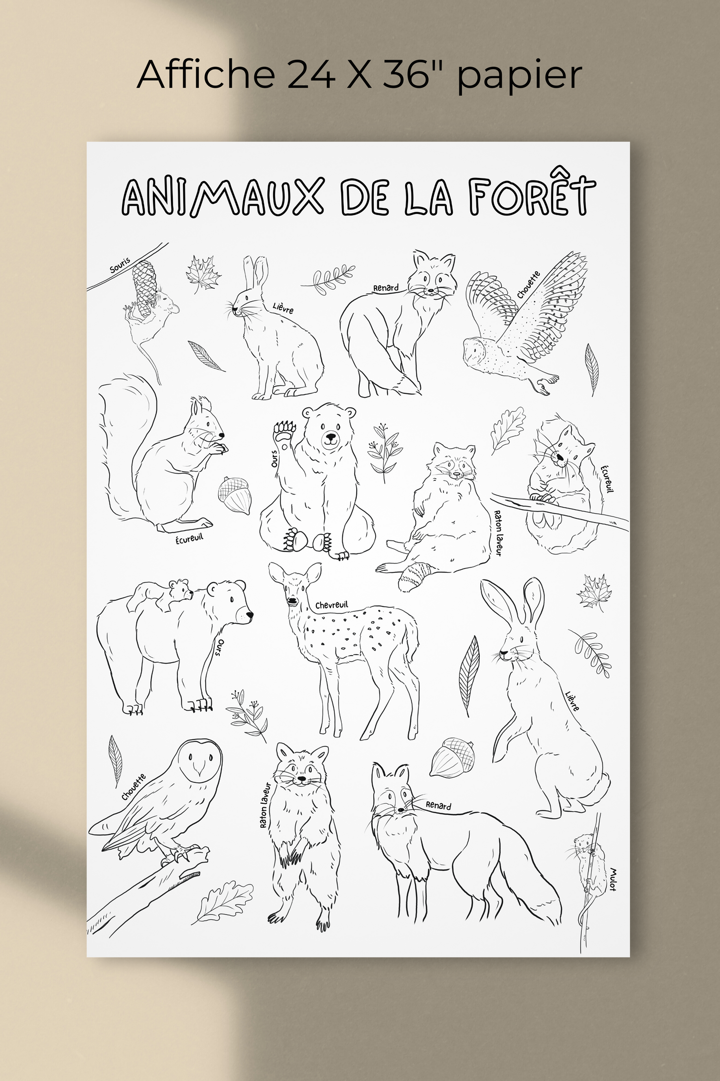 Affiche géante à colorier | Animaux de la forêt